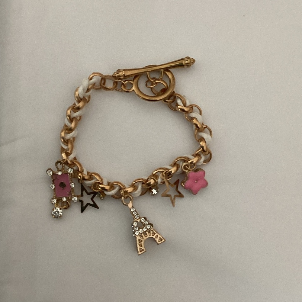 Gold Charm Bracelet with Pink Accents